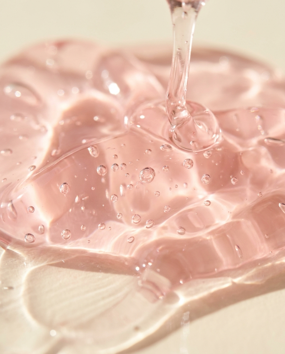 Macro del gel translucido con burbujas suspendidas a contraluz