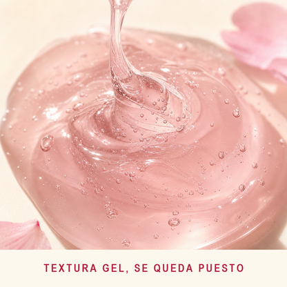 Macro del gel rosado con cuerpo y burbujas suspendidas